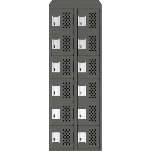 Assembled Lockerettes Clean Line Perforated Economy Lockers, 6 -tier, Bank of 2, 18" x 72" x 12", Steel Absolute Business Supply