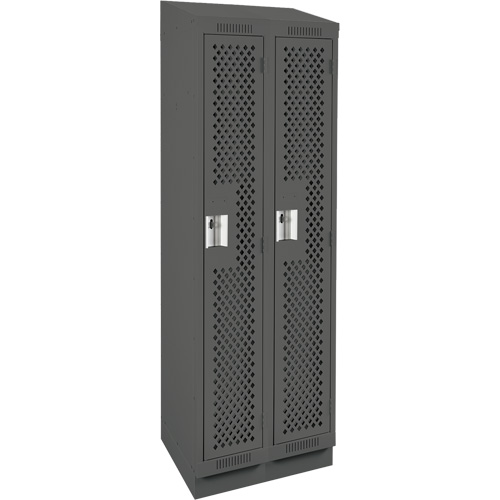 Clean Line Lockers, Bank of 2, 24" x 18" x 82", Steel, Charcoal, Rivet (Assembled), Perforated Absolute Business Supply
