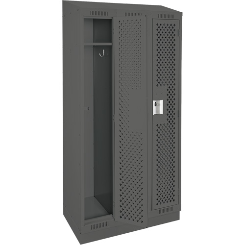 Clean Line Lockers, Bank of 3, 36" x 15" x 82", Steel, Charcoal, Rivet (Assembled), Perforated Absolute Business Supply