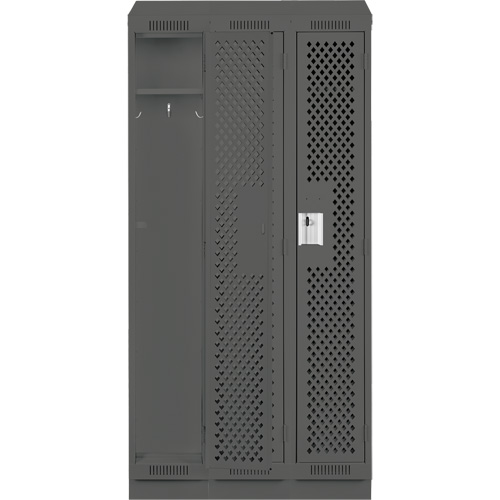 Clean Line Lockers, Bank of 3, 36" x 15" x 82", Steel, Charcoal, Rivet (Assembled), Perforated Absolute Business Supply