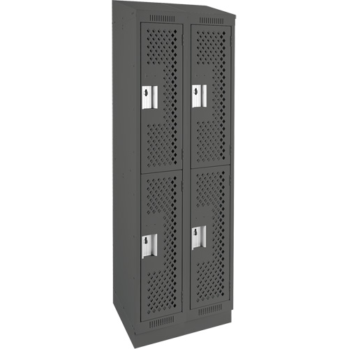 Clean Line Lockers, 2 -tier, Bank of 2, 24" x 15" x 82", Steel, Charcoal, Rivet (Assembled), Perforated Absolute Business Supply