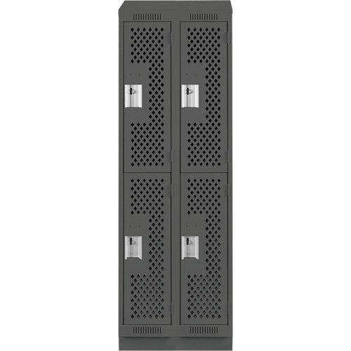 Clean Line Lockers, 2 -tier, Bank of 2, 24" x 15" x 82", Steel, Charcoal, Rivet (Assembled), Perforated Absolute Business Supply