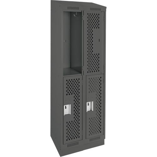 Clean Line Lockers, 2 -tier, Bank of 2, 24" x 15" x 82", Steel, Charcoal, Rivet (Assembled), Perforated Absolute Business Supply