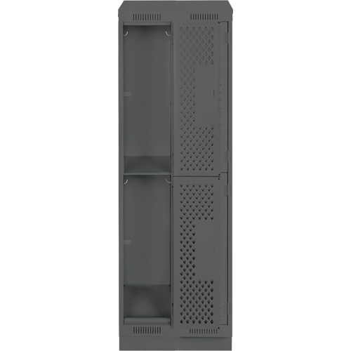 Clean Line Lockers, 2 -tier, Bank of 2, 24" x 15" x 82", Steel, Charcoal, Rivet (Assembled), Perforated Absolute Business Supply
