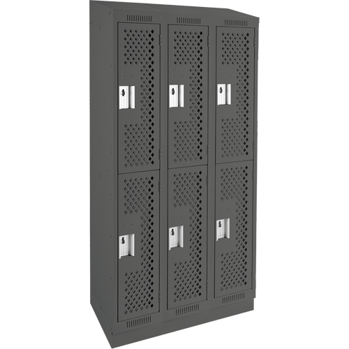 Clean Line Lockers, 2 -tier, Bank of 3, 36" x 15" x 82", Steel, Charcoal, Rivet (Assembled), Perforated Absolute Business Supply