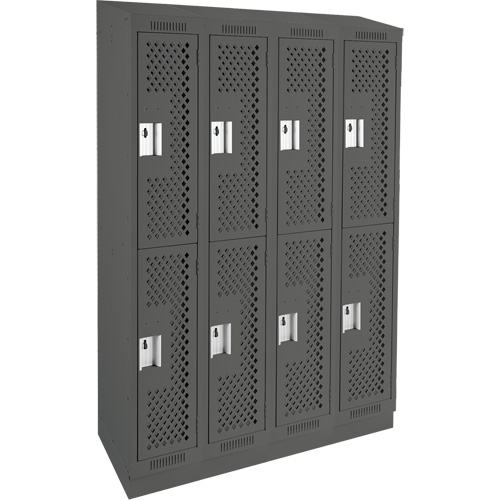 Casiers Clean Line, 2 niveaux, Bloc de 4, 48" x 15" x 82", Acier, Charbon, Rivet (assembl&eacute;), Perfor&eacute; Absolute Business Supply
