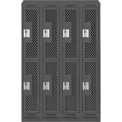 Casiers Clean Line, 2 niveaux, Bloc de 4, 48" x 15" x 82", Acier, Charbon, Rivet (assembl&eacute;), Perfor&eacute; Absolute Business Supply