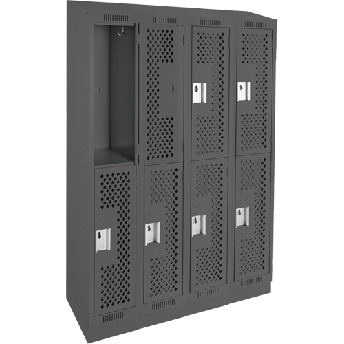 Casiers Clean Line, 2 niveaux, Bloc de 4, 48" x 15" x 82", Acier, Charbon, Rivet (assembl&eacute;), Perfor&eacute; Absolute Business Supply