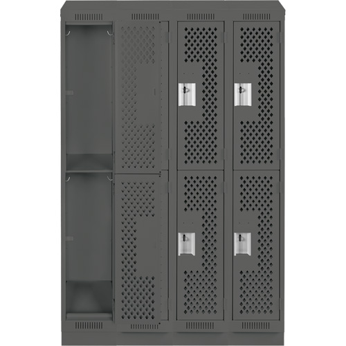 Casiers Clean Line, 2 niveaux, Bloc de 4, 48" x 15" x 82", Acier, Charbon, Rivet (assembl&eacute;), Perfor&eacute; Absolute Business Supply