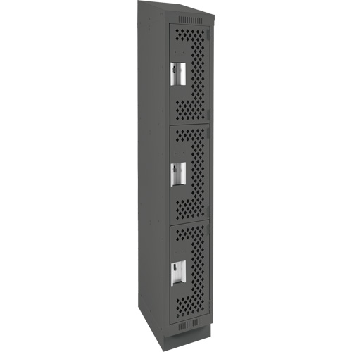 Clean Line Lockers, 3 -tier, 12" x 15" x 82", Steel, Charcoal, Rivet (Assembled), Perforated Absolute Business Supply