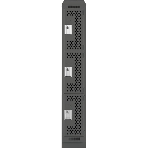 Clean Line Lockers, 3 -tier, 12" x 15" x 82", Steel, Charcoal, Rivet (Assembled), Perforated Absolute Business Supply