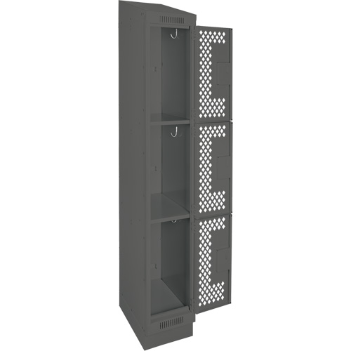 Clean Line Lockers, 3 -tier, 12" x 15" x 82", Steel, Charcoal, Rivet (Assembled), Perforated Absolute Business Supply