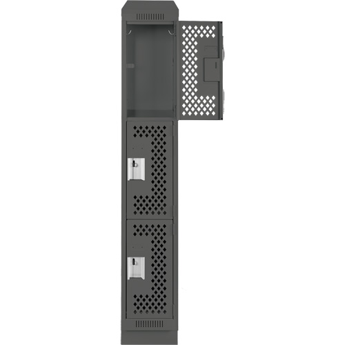 Clean Line Lockers, 3 -tier, 12" x 15" x 82", Steel, Charcoal, Rivet (Assembled), Perforated Absolute Business Supply
