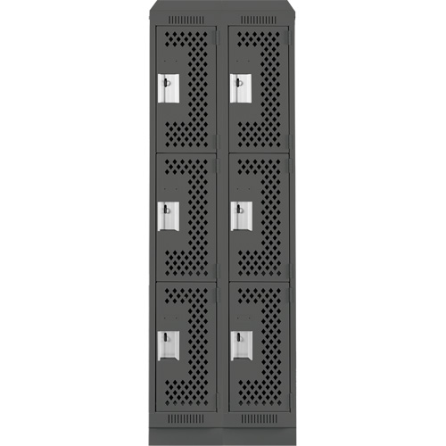 Casiers Clean Line, 3 niveaux, Bloc de 2, 24" x 18" x 82", Acier, Charbon, Rivet (assembl&eacute;), Perfor&eacute; Absolute Business Supply