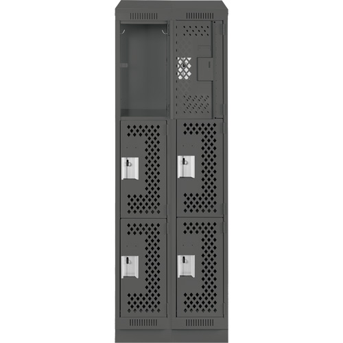Casiers Clean Line, 3 niveaux, Bloc de 2, 24" x 18" x 82", Acier, Charbon, Rivet (assembl&eacute;), Perfor&eacute; Absolute Business Supply
