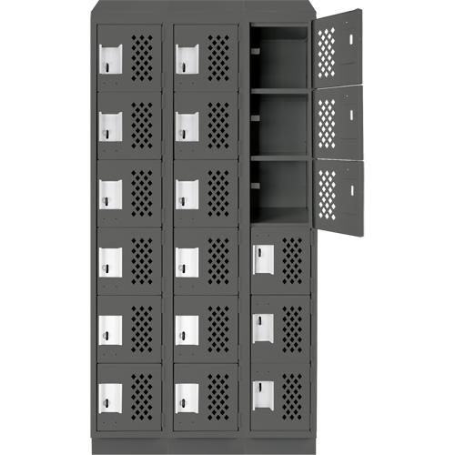 Clean-Line Perforated Lockerette, 6 -tier, Bank of 3, 15" x 72" x 12", Steel Absolute Business Supply