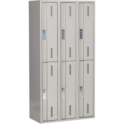 Concorde Heavy-Duty Lockers, 2 -tier, Bank of 3, 36" x 18" x 72", Steel, Grey, Welded (Assembled) Absolute Business Supply