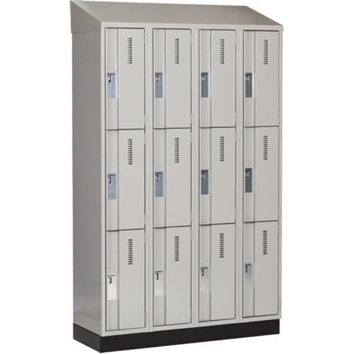Concorde Heavy-Duty Lockers, 3 -tier, Bank of 4, 48" x 18" x 82", Steel, Grey, Welded (Assembled) Absolute Business Supply