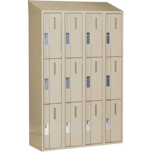 Concorde Heavy-Duty Lockers, 3 -tier, Bank of 4, 48" x 18" x 78", Steel, Beige, Welded (Assembled) Absolute Business Supply