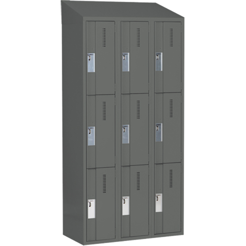 Concorde Heavy-Duty Lockers, 3 -tier, Bank of 3, 36" x 18" x 78", Steel, Charcoal, Welded (Assembled) Absolute Business Supply