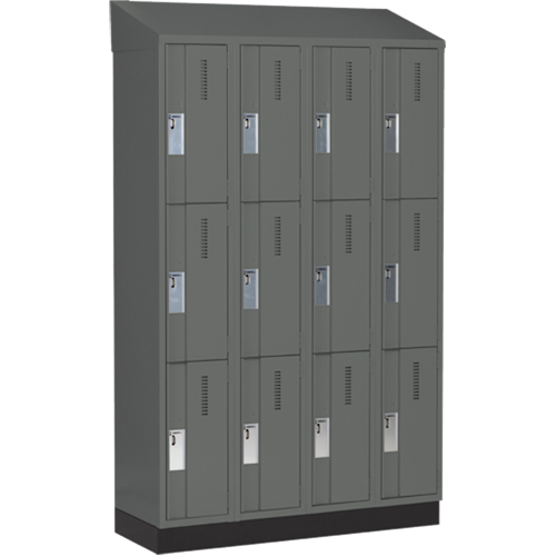 Concorde Heavy-Duty Lockers, 3 -tier, Bank of 4, 48" x 18" x 82", Steel, Charcoal, Welded (Assembled) Absolute Business Supply