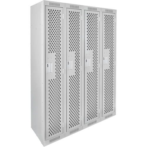 Clean Line Lockers, Bank of 4, 48" x 15" x 72", Steel, Grey, Rivet (Assembled), Perforated Absolute Business Supply