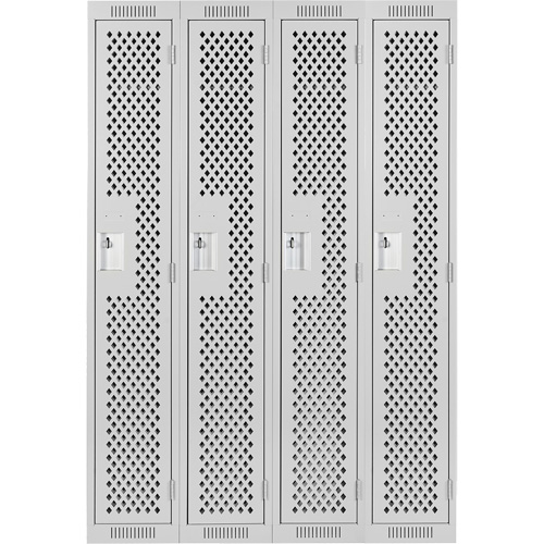 Clean Line Lockers, Bank of 4, 48" x 15" x 72", Steel, Grey, Rivet (Assembled), Perforated Absolute Business Supply