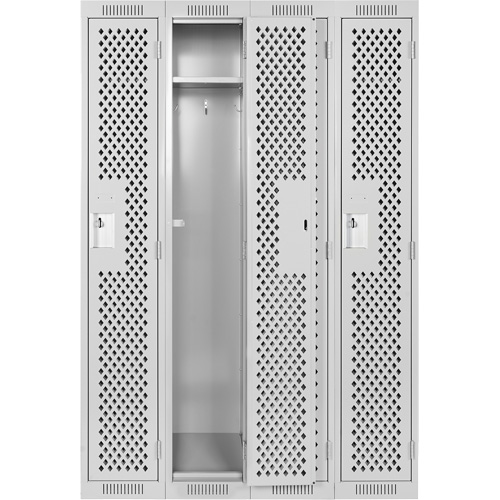Clean Line Lockers, Bank of 4, 48" x 15" x 72", Steel, Grey, Rivet (Assembled), Perforated Absolute Business Supply