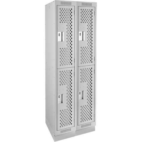 Casiers Clean Line, 2 niveaux, Bloc de 2, 24" x 15" x 76", Acier, Gris, Rivet (assembl&eacute;), Perfor&eacute; Absolute Business Supply