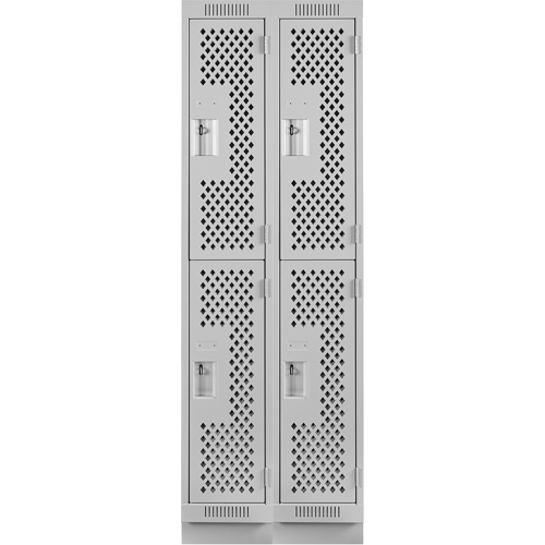 Casiers Clean Line, 2 niveaux, Bloc de 2, 24" x 15" x 76", Acier, Gris, Rivet (assembl&eacute;), Perfor&eacute; Absolute Business Supply
