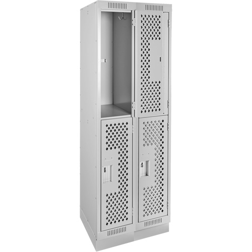 Casiers Clean Line, 2 niveaux, Bloc de 2, 24" x 15" x 76", Acier, Gris, Rivet (assembl&eacute;), Perfor&eacute; Absolute Business Supply