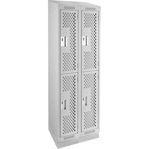 Clean Line Lockers, 2 -tier, Bank of 2, 24" x 15" x 82", Steel, Grey, Rivet (Assembled), Perforated Absolute Business Supply