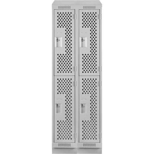Clean Line Lockers, 2 -tier, Bank of 2, 24" x 15" x 82", Steel, Grey, Rivet (Assembled), Perforated Absolute Business Supply