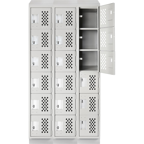 Clean-Line Perforated Lockerette, 6 -tier, Bank of 3, 15" x 72" x 12", Steel Absolute Business Supply
