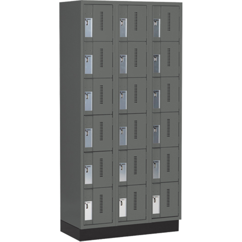 Concorde Heavy-Duty Lockers, 6 -tier, Bank of 3, 36" x 18" x 76", Steel, Charcoal, Welded (Assembled) Absolute Business Supply
