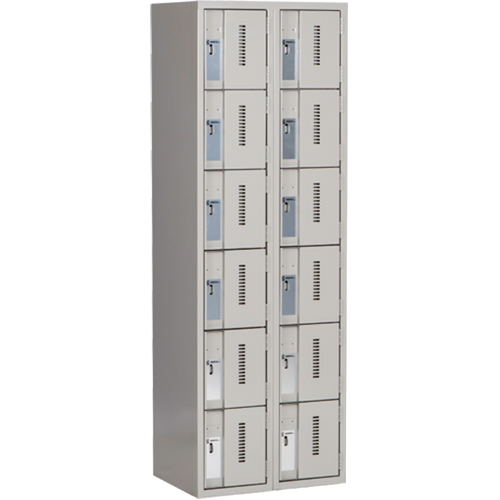 Concorde Heavy-Duty Lockers, 6 -tier, Bank of 2, 24" x 18" x 72", Steel, Grey, Welded (Assembled) Absolute Business Supply