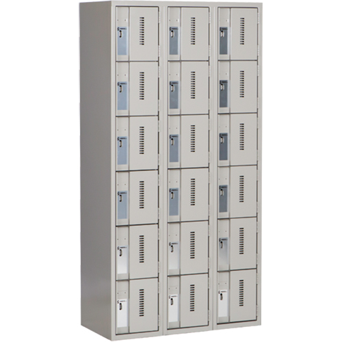 Concorde Heavy-Duty Lockers, 6 -tier, Bank of 3, 36" x 18" x 72", Steel, Grey, Welded (Assembled) Absolute Business Supply