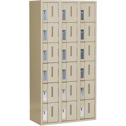 Concorde Heavy-Duty Lockers, 6 -tier, Bank of 3, 36" x 18" x 72", Steel, Beige, Welded (Assembled) Absolute Business Supply
