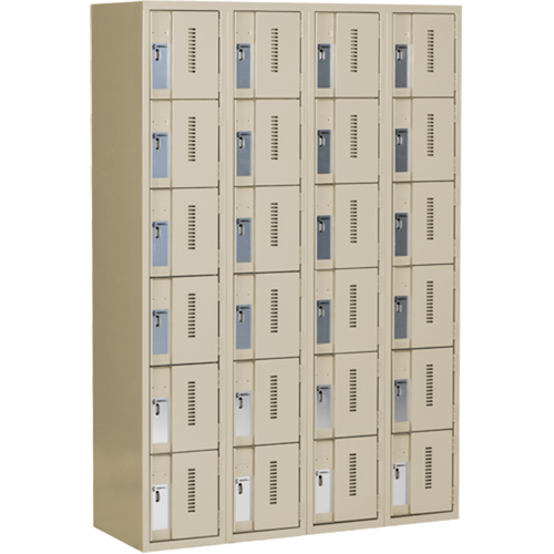 Concorde Heavy-Duty Lockers, 6 -tier, Bank of 4, 48" x 18" x 72", Steel, Beige, Welded (Assembled) Absolute Business Supply