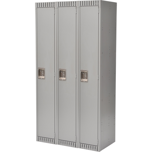 Lockers, Bank of 3, 36" x 18" x 72", Steel, Grey, Rivet (Assembled) Absolute Business Supply