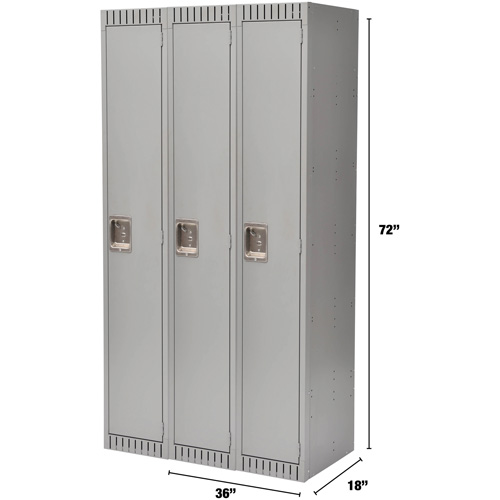 Lockers, Bank of 3, 36" x 18" x 72", Steel, Grey, Rivet (Assembled) Absolute Business Supply