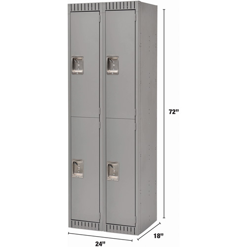 Lockers, 2 -tier, Bank of 2, 24" x 18" x 72", Steel, Grey, Knocked Down Absolute Business Supply