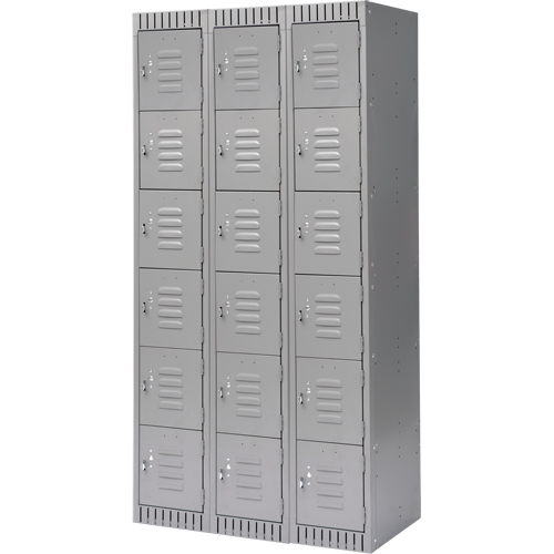 Lockers, 6 -tier, Bank of 3, 36" x 18" x 72", Steel, Grey, Knocked Down Absolute Business Supply