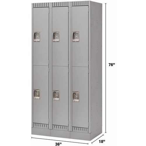 Lockers, 2 -tier, Bank of 3, 36" x 18" x 76", Steel, Grey, Knocked Down Absolute Business Supply