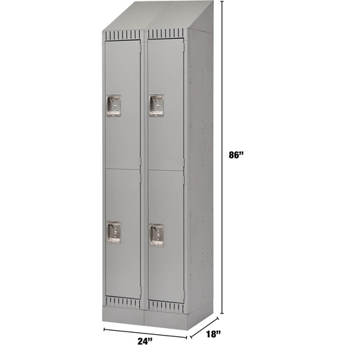 Lockers, 2 -tier, Bank of 2, 24" x 18" x 86", Steel, Grey, Knocked Down Absolute Business Supply