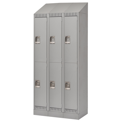 Assembled Lockers, 2 -tier, Bank of 3, 36" x 18" x 72", Steel, Grey, Rivet (Assembled) Absolute Business Supply