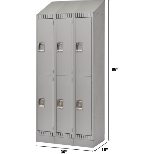 Lockers, 2 -tier, Bank of 3, 36" x 18" x 86", Steel, Grey, Knocked Down Absolute Business Supply