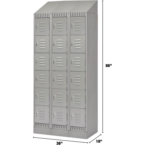 Lockers, 6 -tier, Bank of 3, 36" x 18" x 86", Steel, Grey, Knocked Down Absolute Business Supply