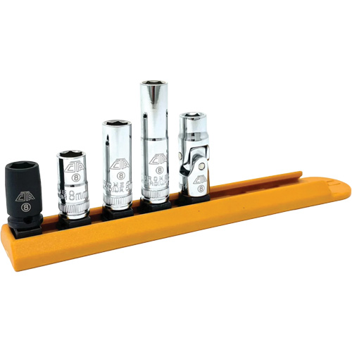 Chrome Finish Socket Set with Rail, 5 Pieces, 1/4" Drive Size Absolute Business Supply