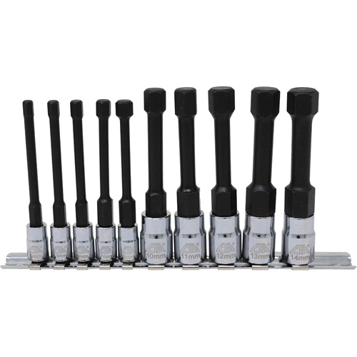 Metric Hex Socket Bit Set with Reduced Shank, 10 Pieces, 1/4"/3/8" Drive Size Absolute Business Supply